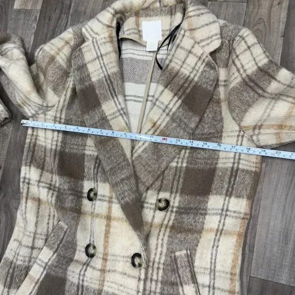 H&M Neutral tan plaid pea coat - Picture 5 of 6